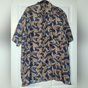 Robert Stock Paisley Silk Shirt Size Large  Blue Orange 100% Silk Short‎ Sleeve